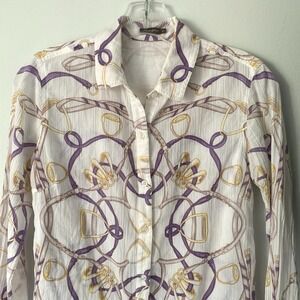 J. Mclaughlin Womens Button Up Shirt Top Size 2 Equestrian Long Sleeve Cotton
